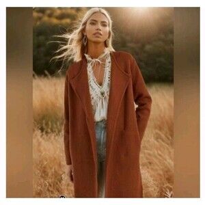 Carolina Belle Montreal‎ Scuba Rust Orange Brown Long Cardigan Duster Jacket